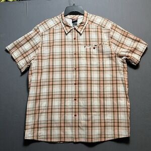 The North Face Men's Shirt XXL Orange Plaid Button Up Short Sleeve Pocket Hiking